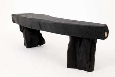  Logniture Black Burnt Wood Brutalist Bench Outdoor Indoor Natural and Eco Friendly