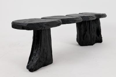  Logniture Black Burnt Wood Brutalist Bench Outdoor Indoor Natural and Eco Friendly