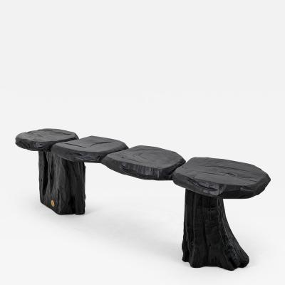  Logniture Black Burnt Wood Brutalist Bench Outdoor Indoor Natural and Eco Friendly