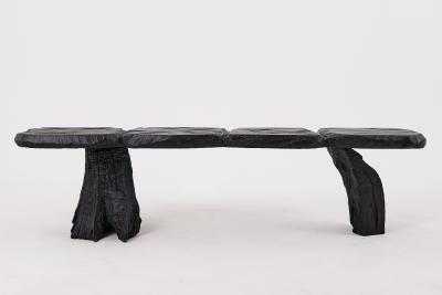  Logniture Black Burnt Wood Brutalist Bench Outdoor Indoor Natural and Eco Friendly
