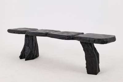  Logniture Black Burnt Wood Brutalist Bench Outdoor Indoor Natural and Eco Friendly