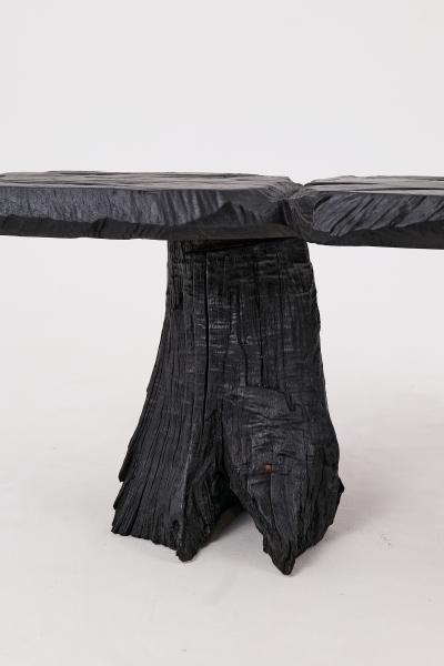  Logniture Black Burnt Wood Brutalist Bench Outdoor Indoor Natural and Eco Friendly