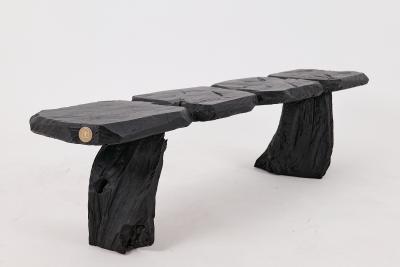  Logniture Black Burnt Wood Brutalist Bench Outdoor Indoor Natural and Eco Friendly