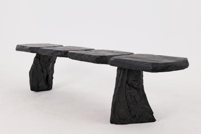  Logniture Black Burnt Wood Brutalist Bench Outdoor Indoor Natural and Eco Friendly