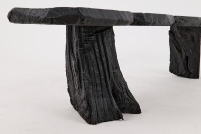  Logniture Black Burnt Wood Brutalist Bench Outdoor Indoor Natural and Eco Friendly