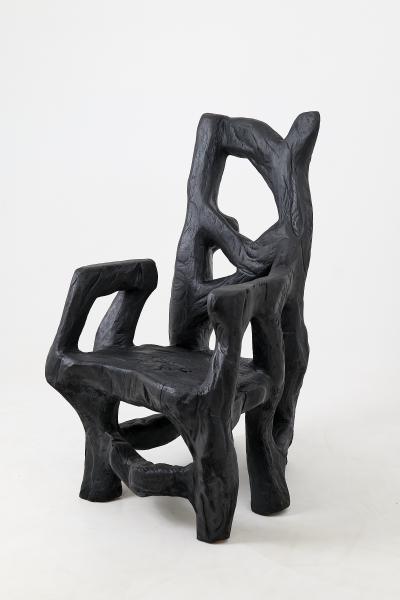  Logniture Brutalist Sculptural Armchair Solid Burnt Oak Wood Organic