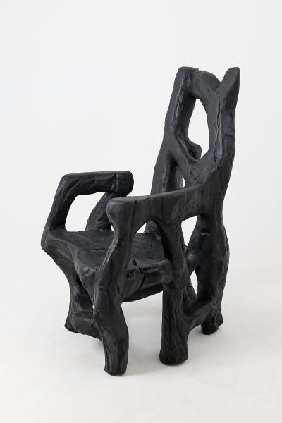  Logniture Brutalist Sculptural Armchair Solid Burnt Oak Wood Organic