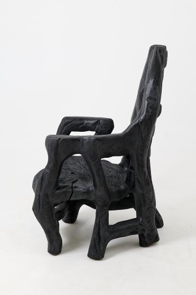  Logniture Brutalist Sculptural Armchair Solid Burnt Oak Wood Organic