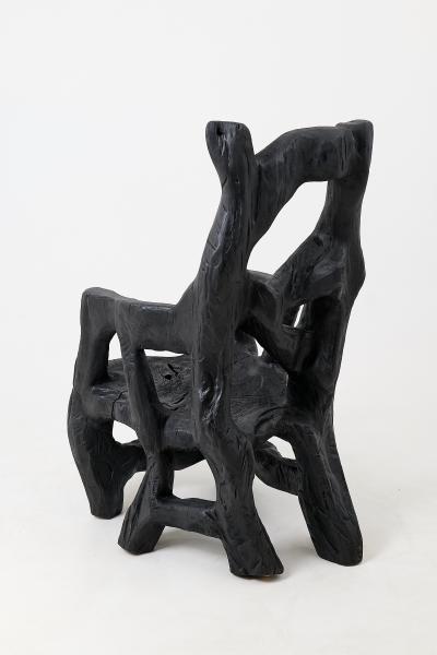  Logniture Brutalist Sculptural Armchair Solid Burnt Oak Wood Organic