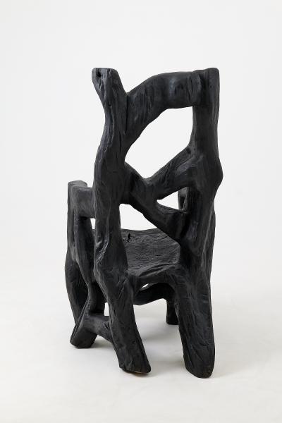  Logniture Brutalist Sculptural Armchair Solid Burnt Oak Wood Organic