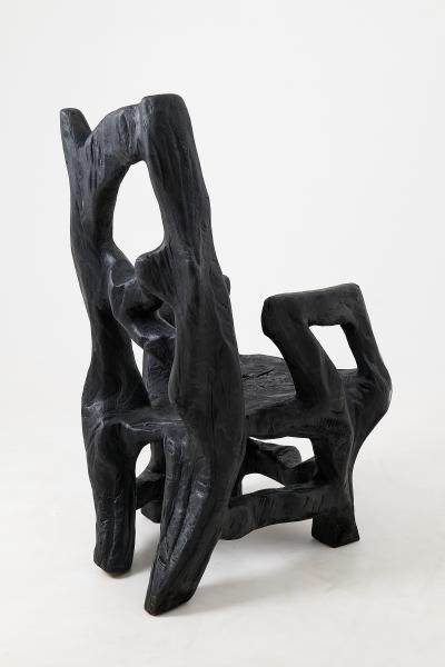  Logniture Brutalist Sculptural Armchair Solid Burnt Oak Wood Organic