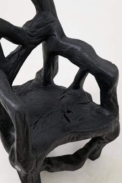  Logniture Brutalist Sculptural Armchair Solid Burnt Oak Wood Organic