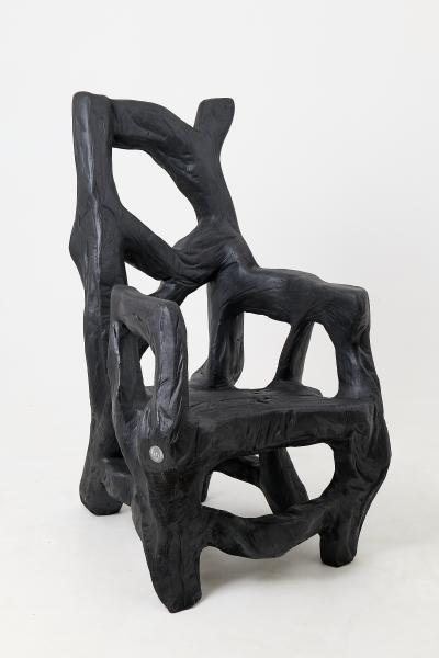  Logniture Brutalist Sculptural Armchair Solid Burnt Oak Wood Organic