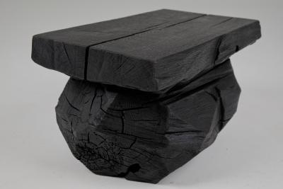  Logniture Brutalist Sculptural Stool Side Table Solid Burnt Oak Wood Unique 1 1 Jownik