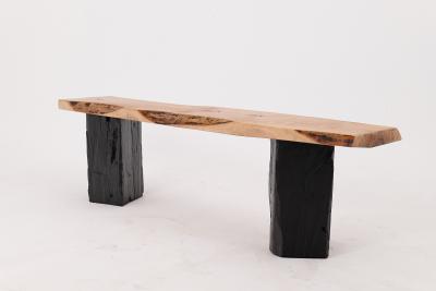  Logniture Live Edge Solid Wood Bench with Charred Legs Organic Modern by Logniture