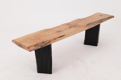  Logniture Live Edge Solid Wood Bench with Charred Legs Organic Modern by Logniture