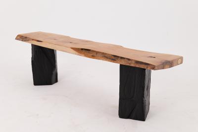  Logniture Live Edge Solid Wood Bench with Charred Legs Organic Modern by Logniture
