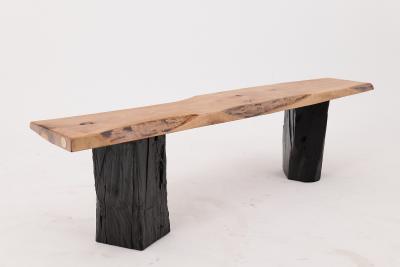  Logniture Live Edge Solid Wood Bench with Charred Legs Organic Modern by Logniture