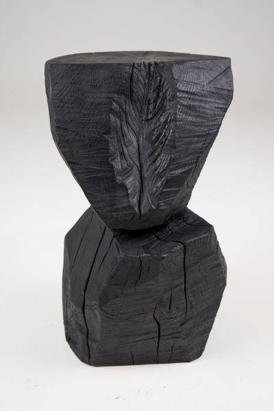  Logniture Logniture Solid Burnt Black Wood Rustic Sculptural Side Table Pedestal Unique