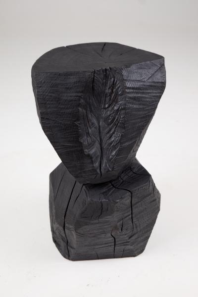 Logniture Logniture Solid Burnt Black Wood Rustic Sculptural Side Table Pedestal Unique