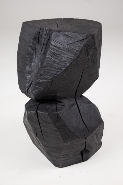  Logniture Logniture Solid Burnt Black Wood Rustic Sculptural Side Table Pedestal Unique