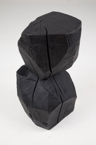  Logniture Logniture Solid Burnt Black Wood Rustic Sculptural Side Table Pedestal Unique