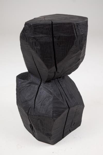  Logniture Logniture Solid Burnt Black Wood Rustic Sculptural Side Table Pedestal Unique