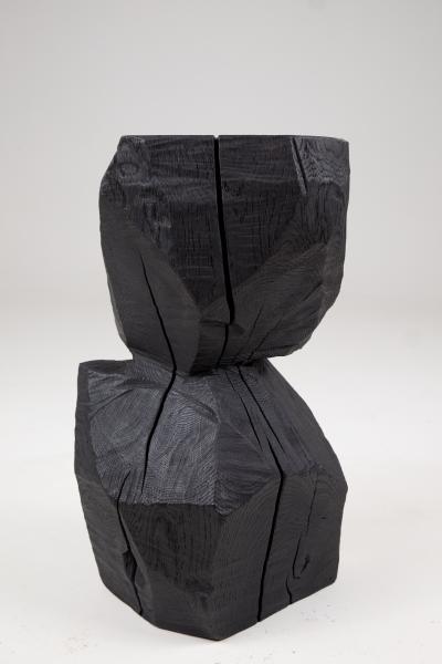  Logniture Logniture Solid Burnt Black Wood Rustic Sculptural Side Table Pedestal Unique