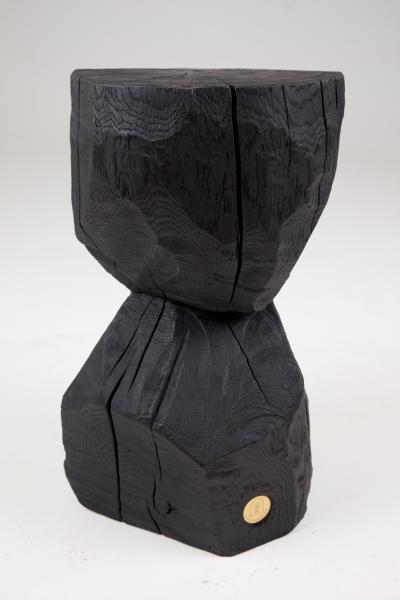  Logniture Logniture Solid Burnt Black Wood Rustic Sculptural Side Table Pedestal Unique