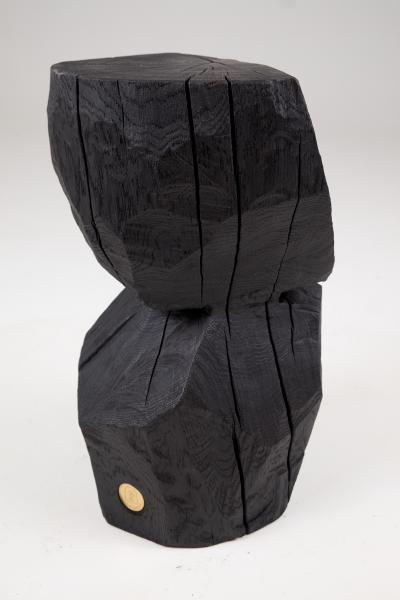  Logniture Logniture Solid Burnt Black Wood Rustic Sculptural Side Table Pedestal Unique