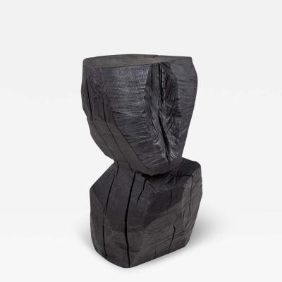  Logniture Logniture Solid Burnt Black Wood Rustic Sculptural Side Table Pedestal Unique