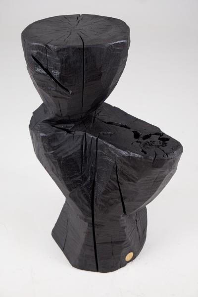  Logniture Logniture Solid Burnt Black Wood Rustic Sculptural Side Table Pedestal Unique