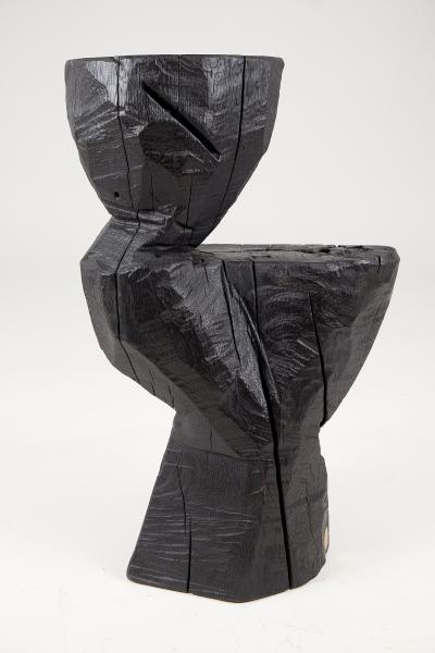  Logniture Logniture Solid Burnt Black Wood Rustic Sculptural Side Table Pedestal Unique