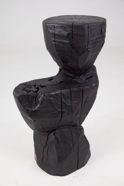  Logniture Logniture Solid Burnt Black Wood Rustic Sculptural Side Table Pedestal Unique