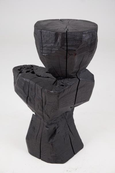  Logniture Logniture Solid Burnt Black Wood Rustic Sculptural Side Table Pedestal Unique