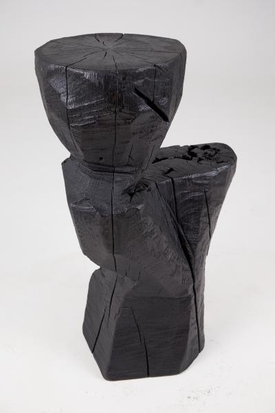  Logniture Logniture Solid Burnt Black Wood Rustic Sculptural Side Table Pedestal Unique