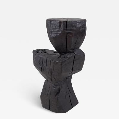  Logniture Logniture Solid Burnt Black Wood Rustic Sculptural Side Table Pedestal Unique