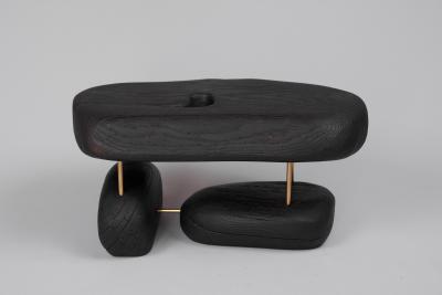 Logniture Original Contemporary Design Burnt Oak with Brass Unique Side Table