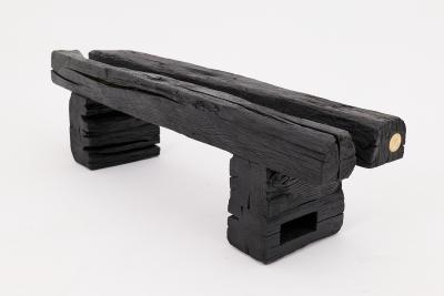 Logniture Rustic Blackened Wood Garden Bench with Raw Organic Form Indoor Outdoor
