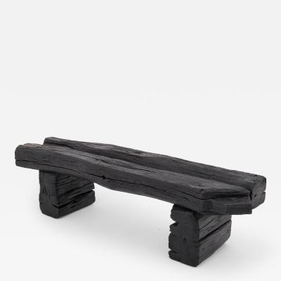  Logniture Rustic Blackened Wood Garden Bench with Raw Organic Form Indoor Outdoor