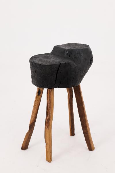 Logniture Rustic Blackened Wood side table with Raw Organic Form Indoor Outdoor