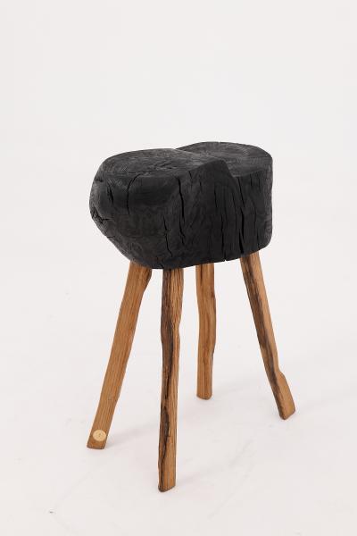 Logniture Rustic Blackened Wood side table with Raw Organic Form Indoor Outdoor