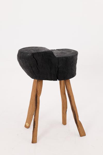 Logniture Rustic Blackened Wood side table with Raw Organic Form Indoor Outdoor
