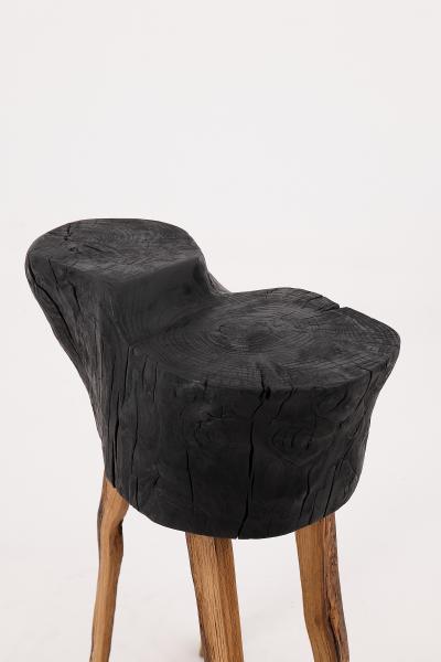 Logniture Rustic Blackened Wood side table with Raw Organic Form Indoor Outdoor