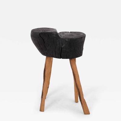  Logniture Rustic Blackened Wood side table with Raw Organic Form Indoor Outdoor