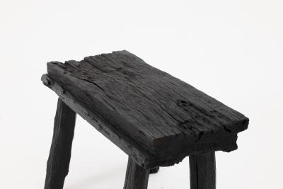  Logniture Rustic Blackened Wood stool with Raw Organic Form Indoor Outdoor