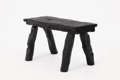  Logniture Rustic Blackened Wood stool with Raw Organic Form Indoor Outdoor