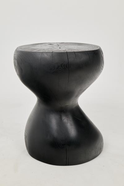  Logniture Rustic Sculptural Side Table Burnt Black Oak Wood Carved Unique Logniture