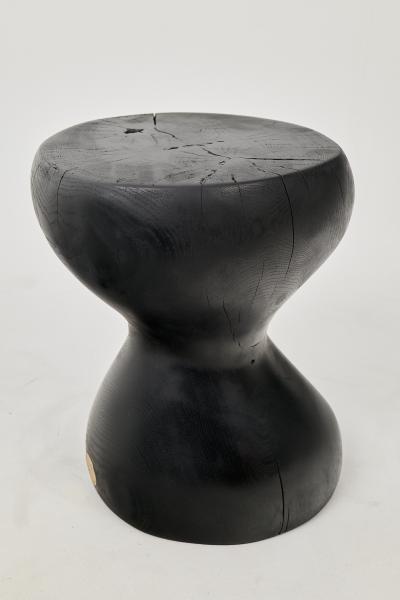  Logniture Rustic Sculptural Side Table Burnt Black Oak Wood Carved Unique Logniture