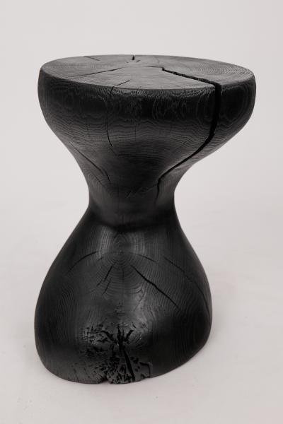  Logniture Rustic Sculptural Side Table Burnt Black Oak Wood Carved Unique Logniture